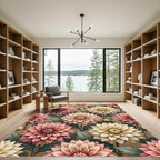 Blush and Cream Botanical Dahlia Floral Rug