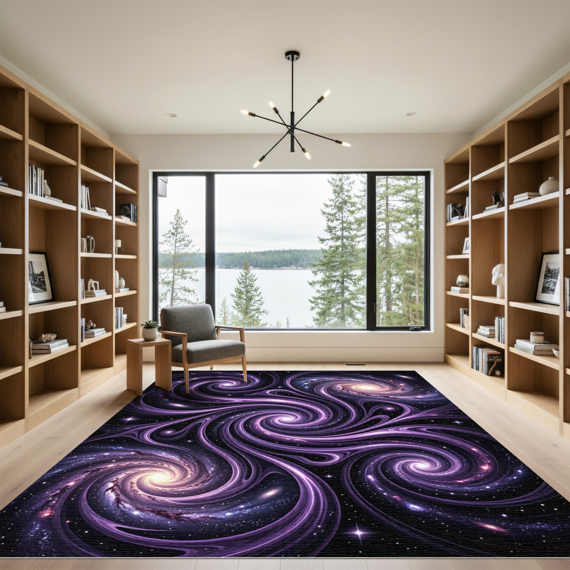 Cosmic Swirling Purple Galaxy Area Rug