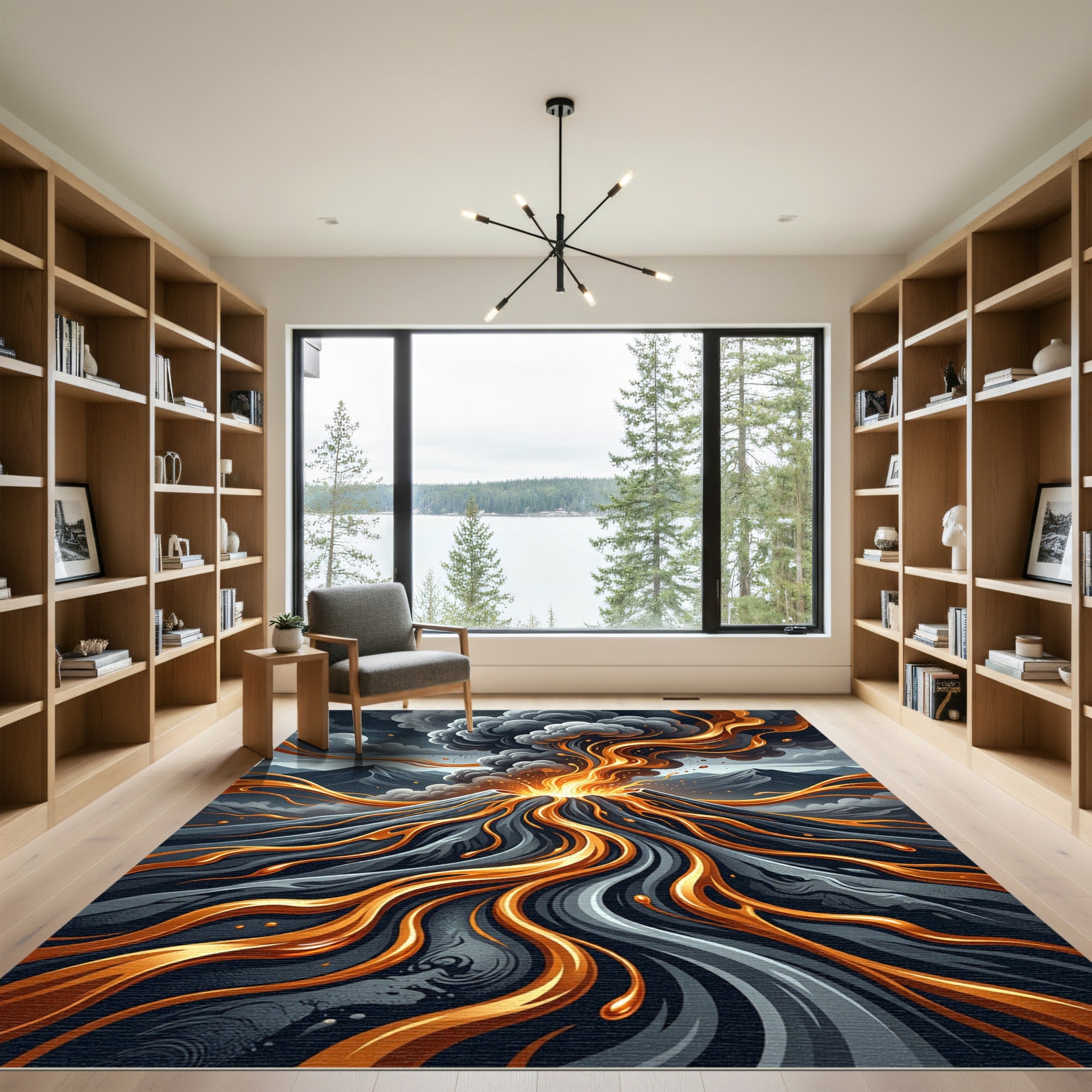 Dynamic Molten Lava Eruption Abstract Art Rug