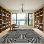 Minimalist Monochrome Interlocking Geometric Stripe Rug