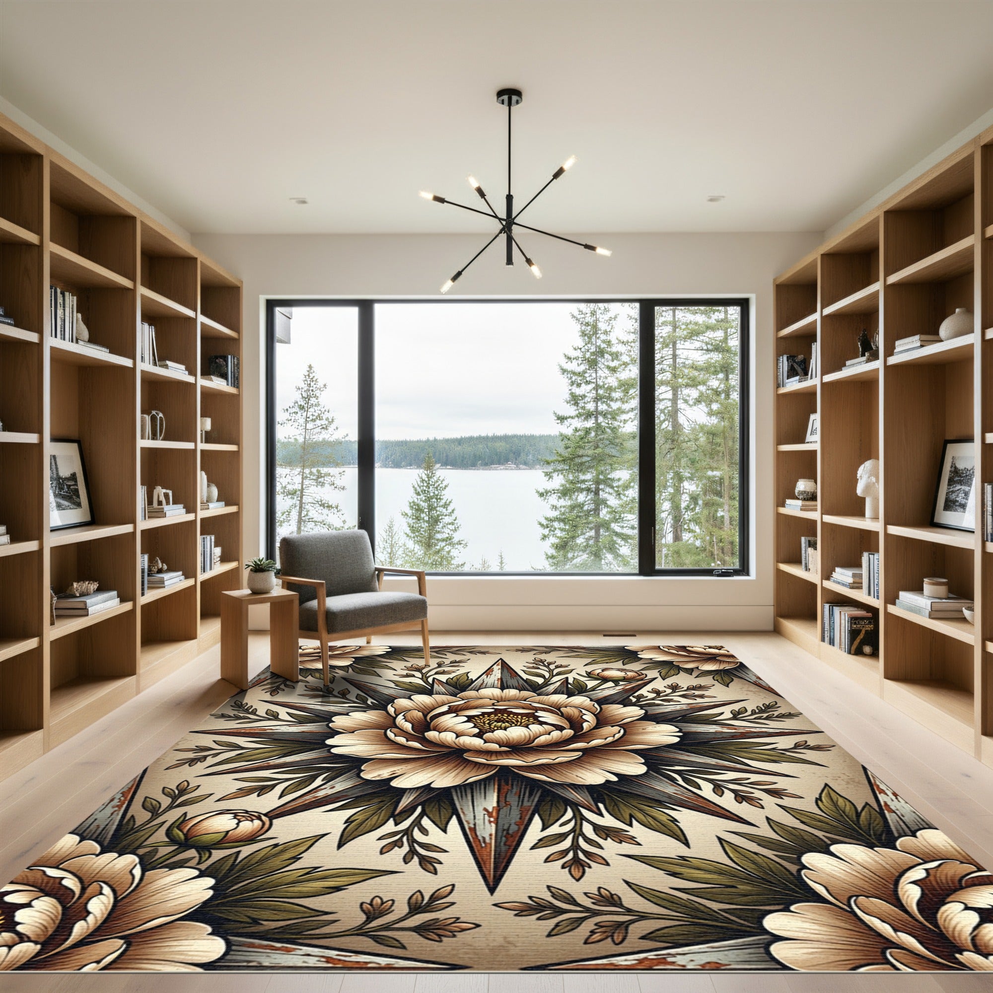 Vintage Floral Compass Peony Art Rug