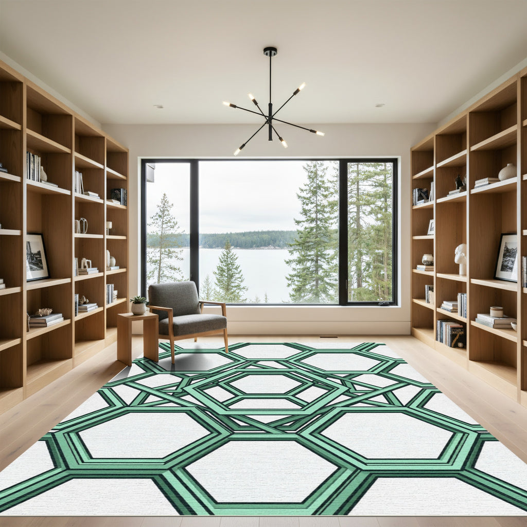 Geometric Mint Hexagonal Lattice Rug