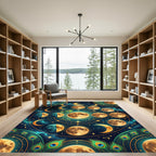 Celestial Lunar Orbit Peacock Feather Art Rug