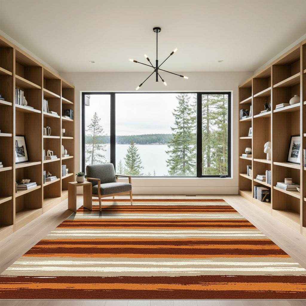 Earthy Brown and Tan Striped Rug