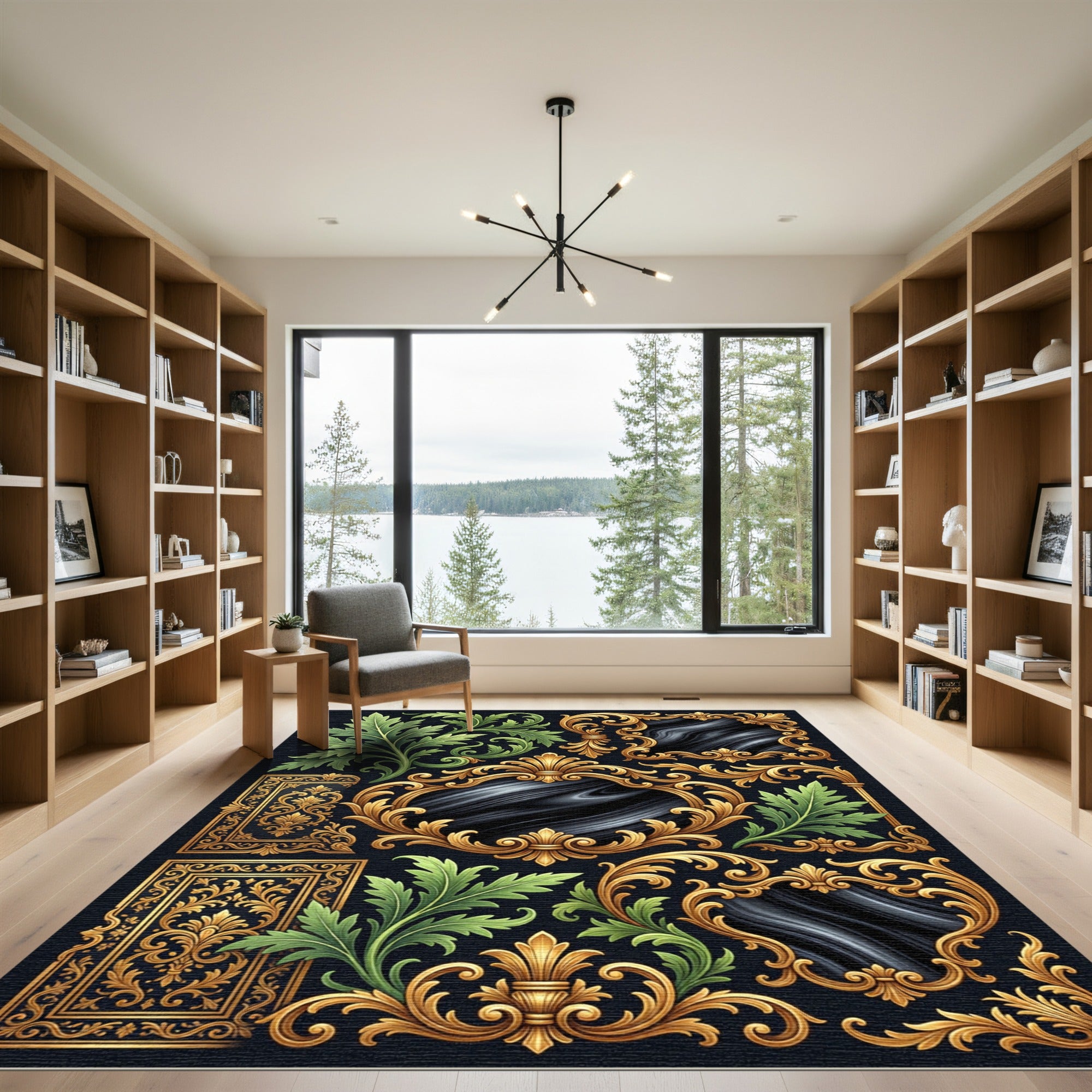 Ornate Gold Leaf Acanthus Scroll Work Rug