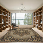 Elegant Gold Damask Floral Medallion Rug