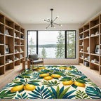 Vibrant Tropical Lemon Botanical Foliage Rug