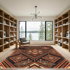 Bold Orange Black Geometric Tribal Ink Rug