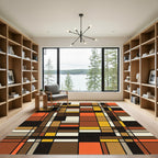 Mid-Century Modern Earth Tone Grid Rug