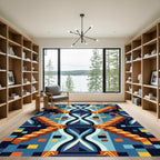 Bold Orange Abstract Geometric Stairs Rug