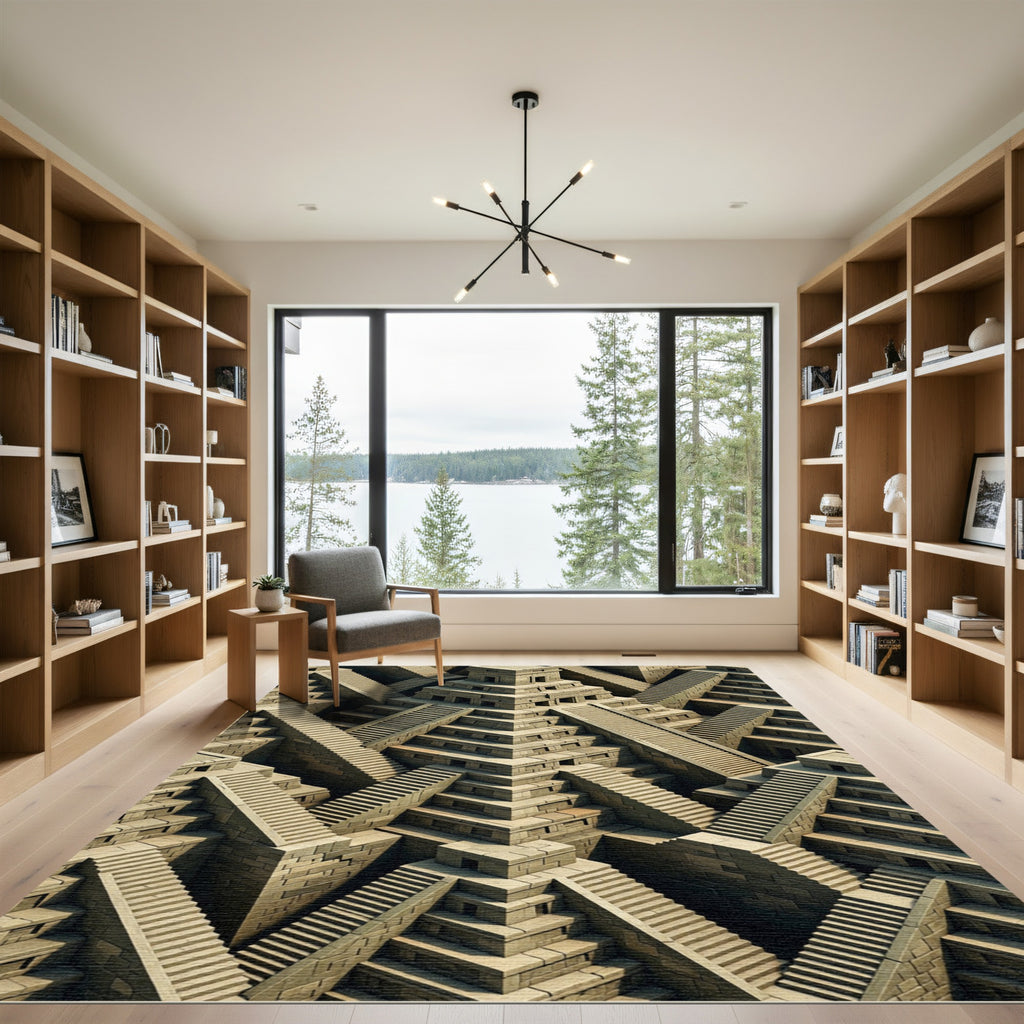 Ancient Stone Staircase Maze Accents Rug