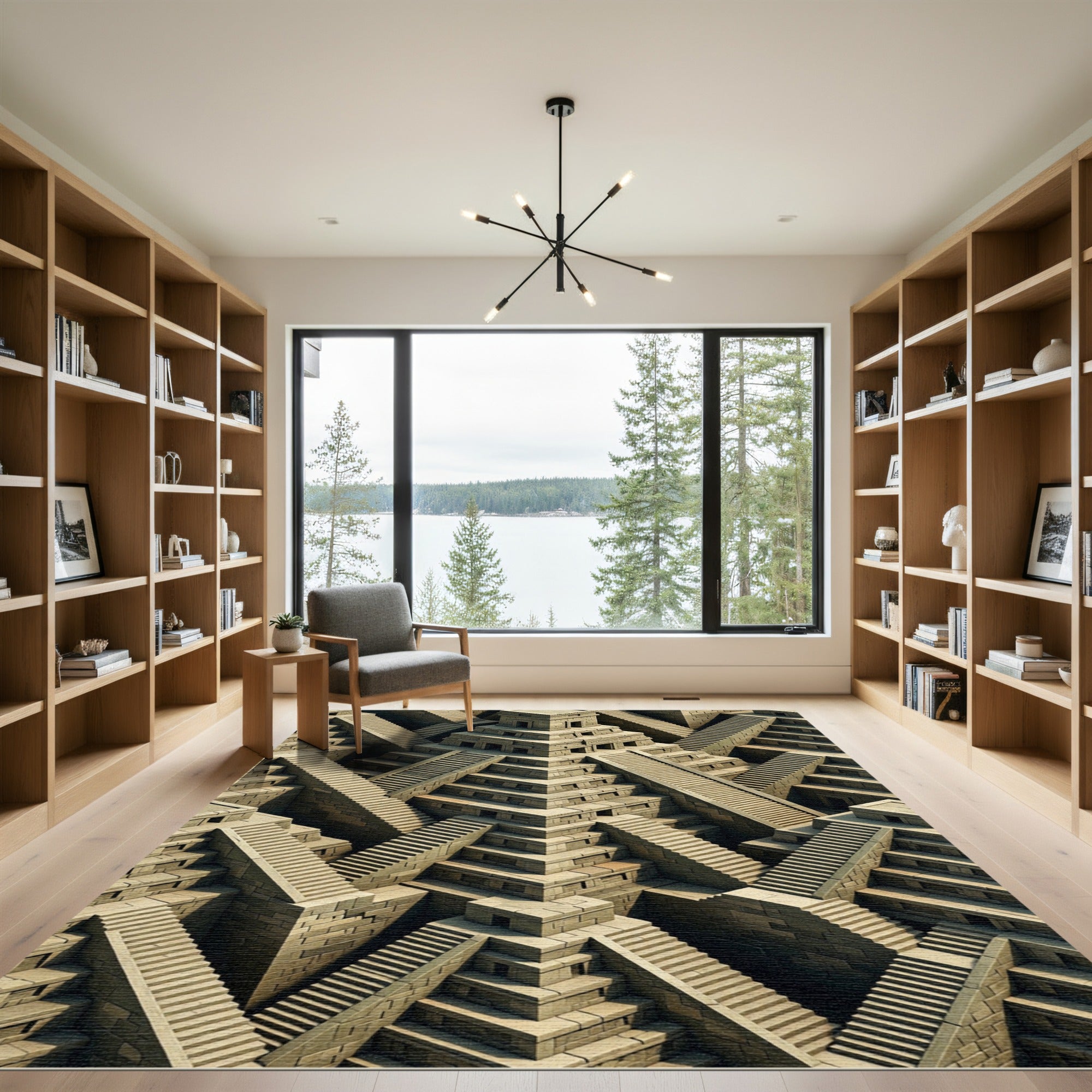 Ancient Stone Staircase Maze Accents Rug