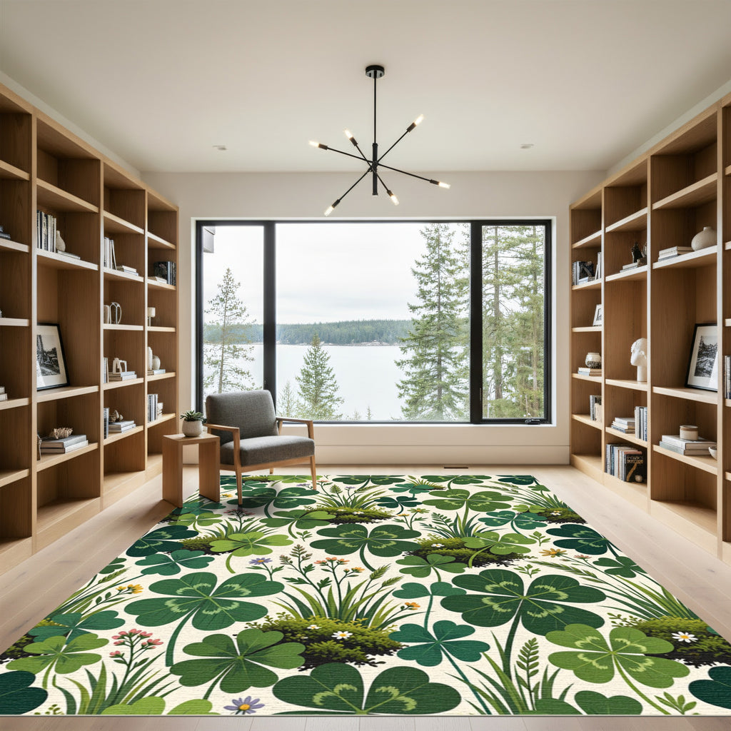 Lush Green Four Leaf Clover Botanical Rug