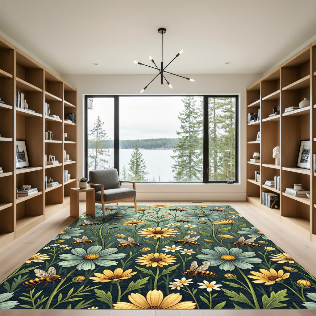 Honeyed Bee and Pastel Floral Garden Rug