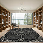 Monochrome Ornate Floral Mandala Medallion Frame Rug