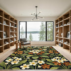 Botanical White and Copper Floral Meadow Rug