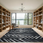 Modern Silver Chevron Jagged Lines Rug