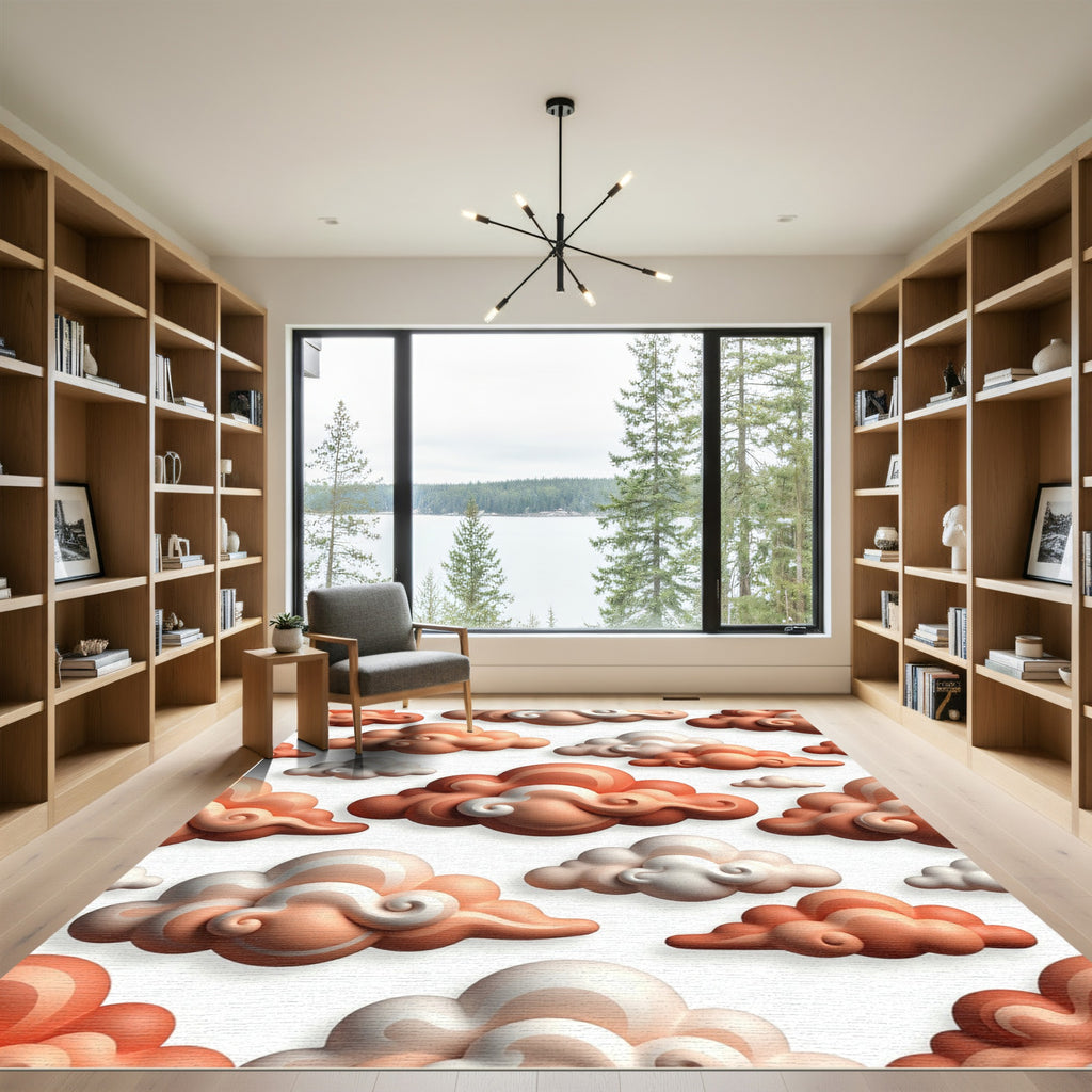 Terracotta Swirling Clouds Minimalist Soft Aesthetic Rug