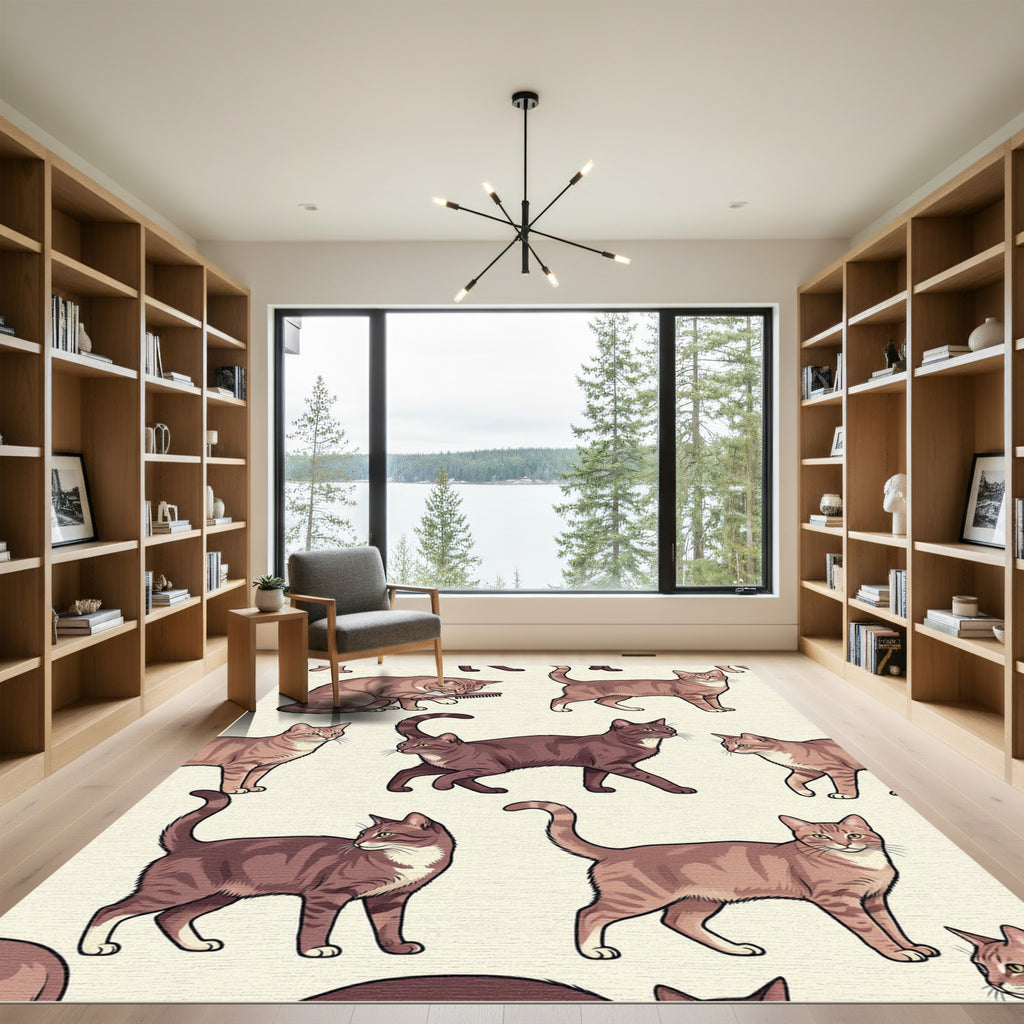 Playful Beige Tabby Cat Illustration Rug