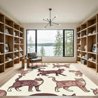 Playful Beige Tabby Cat Illustration Rug