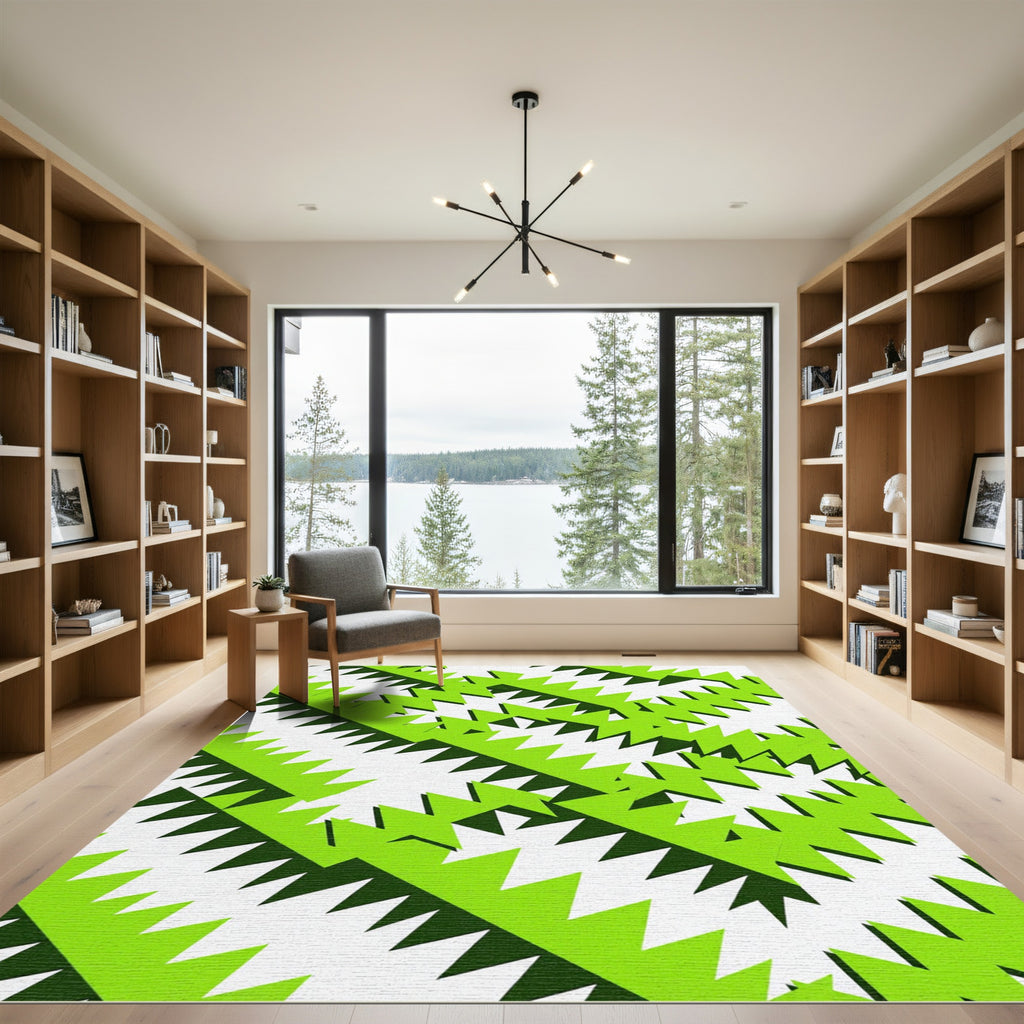 Vivid Lime Green Abstract Zigzag Rug