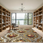 Rustic Golden Pomegranate Floral Damask Rug