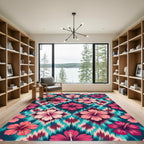 Vibrant Pink Hibiscus Ikat Rug