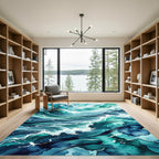 Abstract Teal Ocean Wave Tides Rug