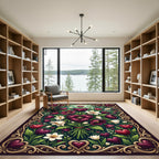 Deep Burgundy Floral Heart Garden Rug