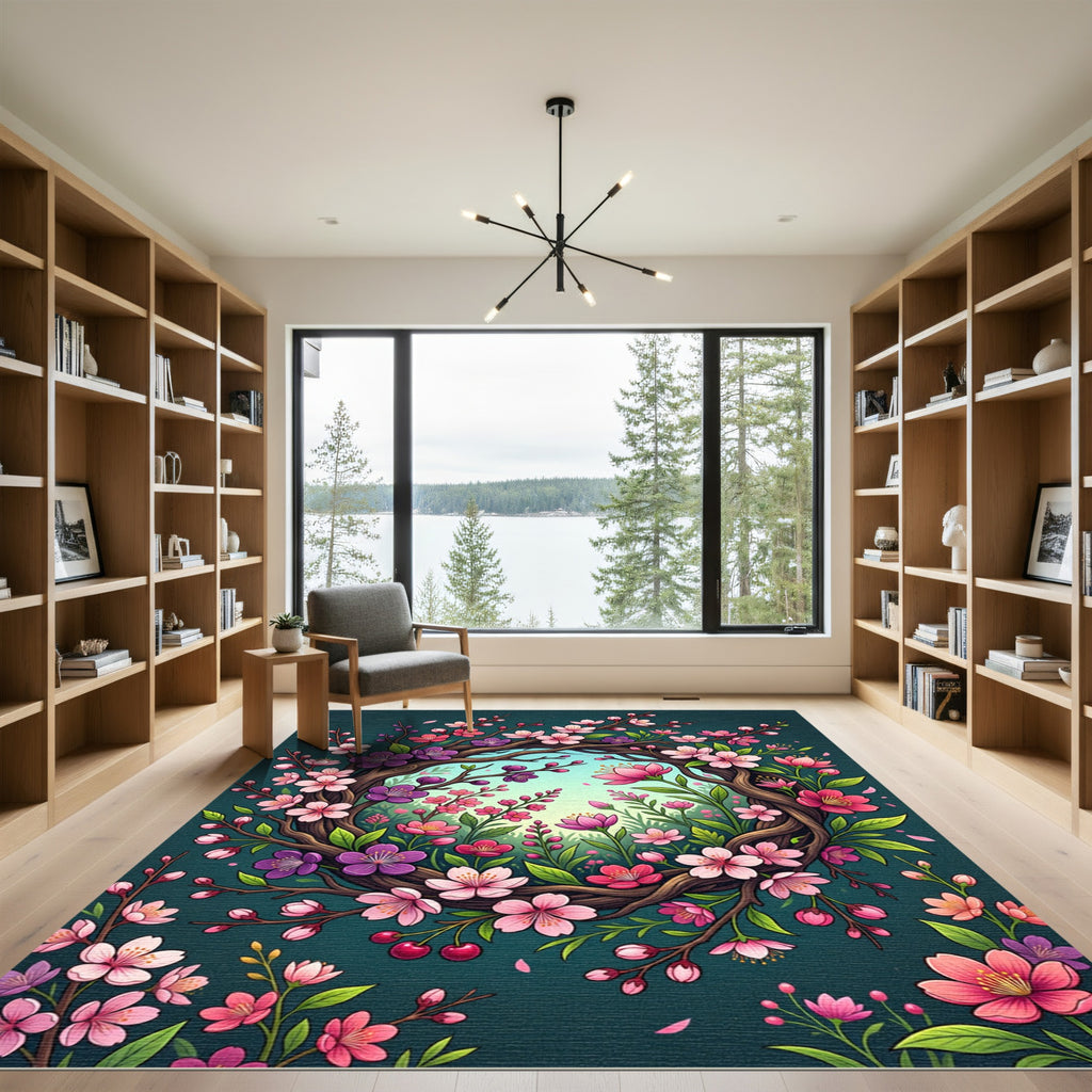 Blooming Pink Cherry Blossom Wreath Rug