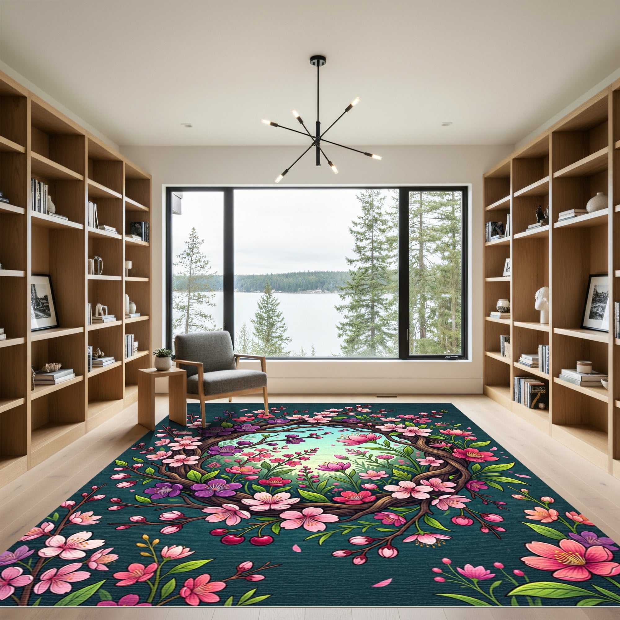 Blooming Pink Cherry Blossom Wreath Rug