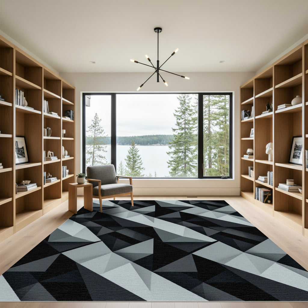 Monochromatic Geometric Facet Illusion Rug