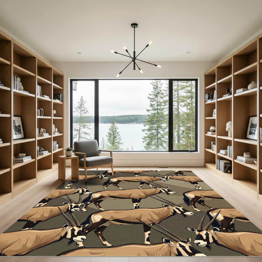 Earthy Taupe Oryx Animal Illustration Rug