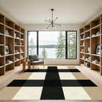 Classic Black Beige Gingham Check Rug