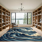 Deep Blue Ocean Swirl Wave Rug