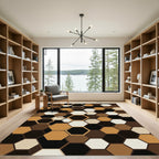 Rich Brown Hexagonal Layered Geometry Rug
