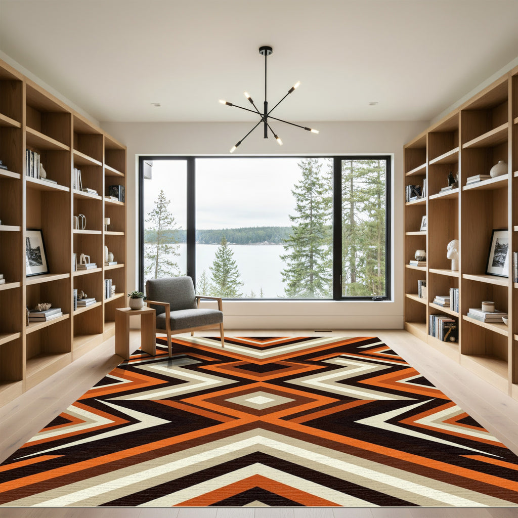 Bold Orange Geometric Zigzag Stripe Rug