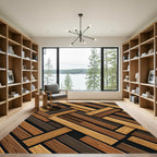 Modern Geometric Wood Plank Weave Rug