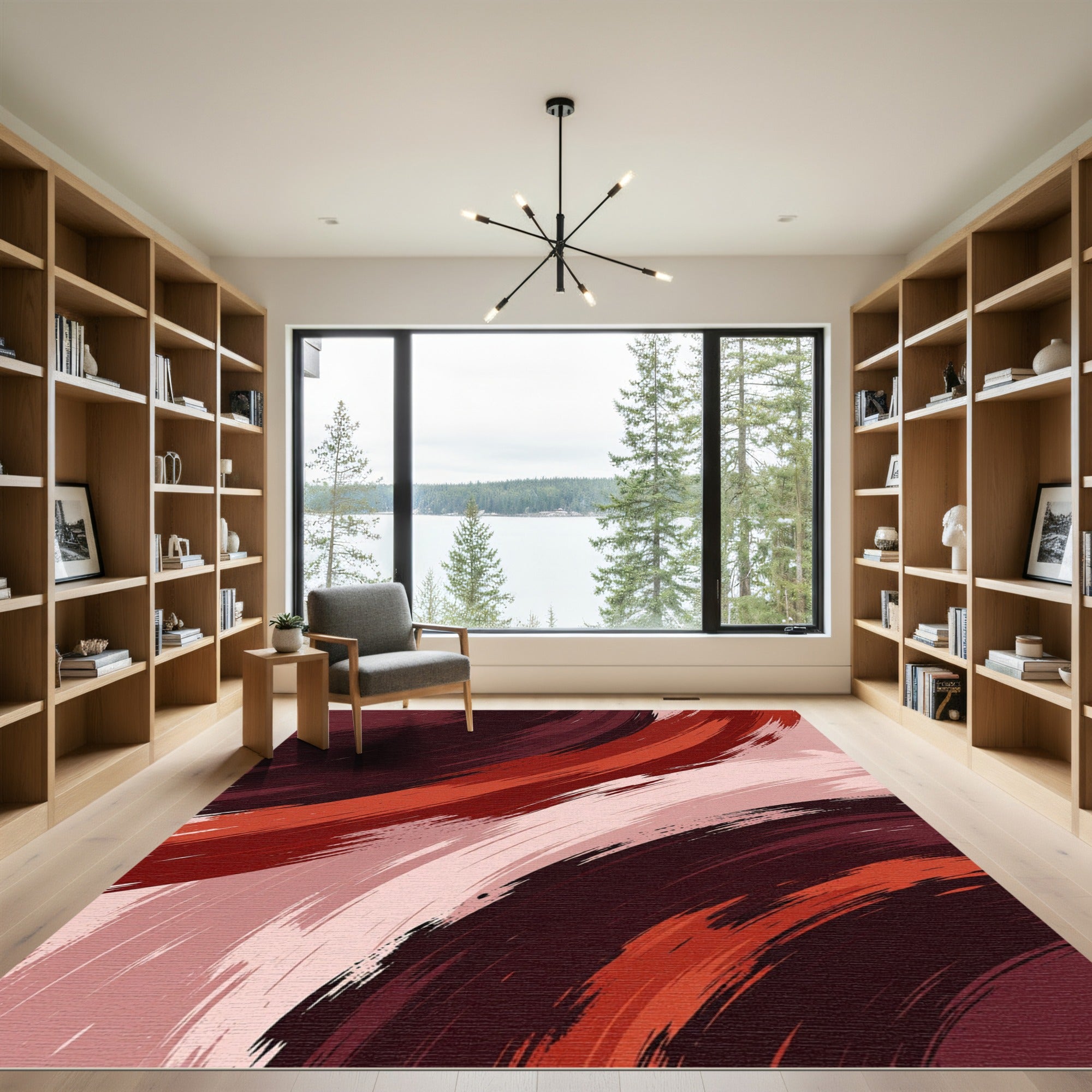 Bold Crimson Swirl Abstract Area Rug