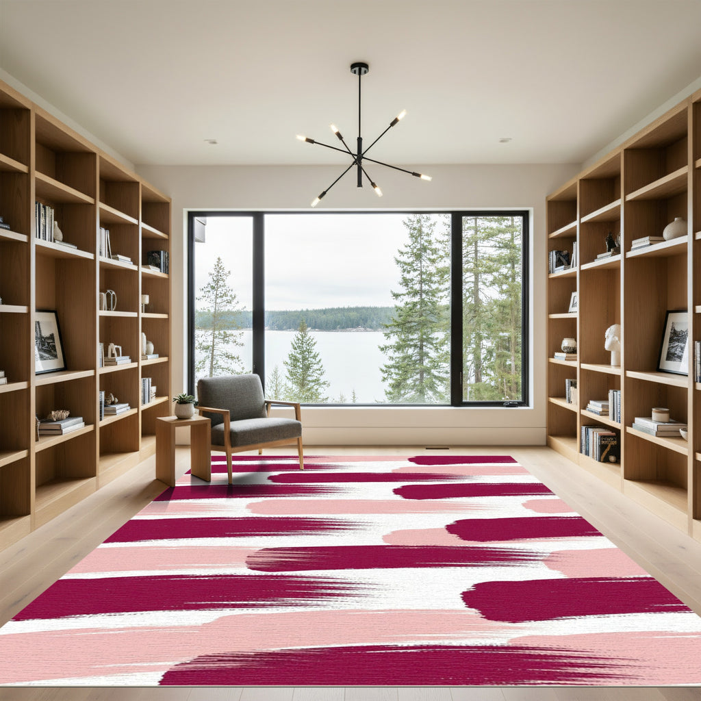 Crimson Rose Brush Stroke Overlay Rug