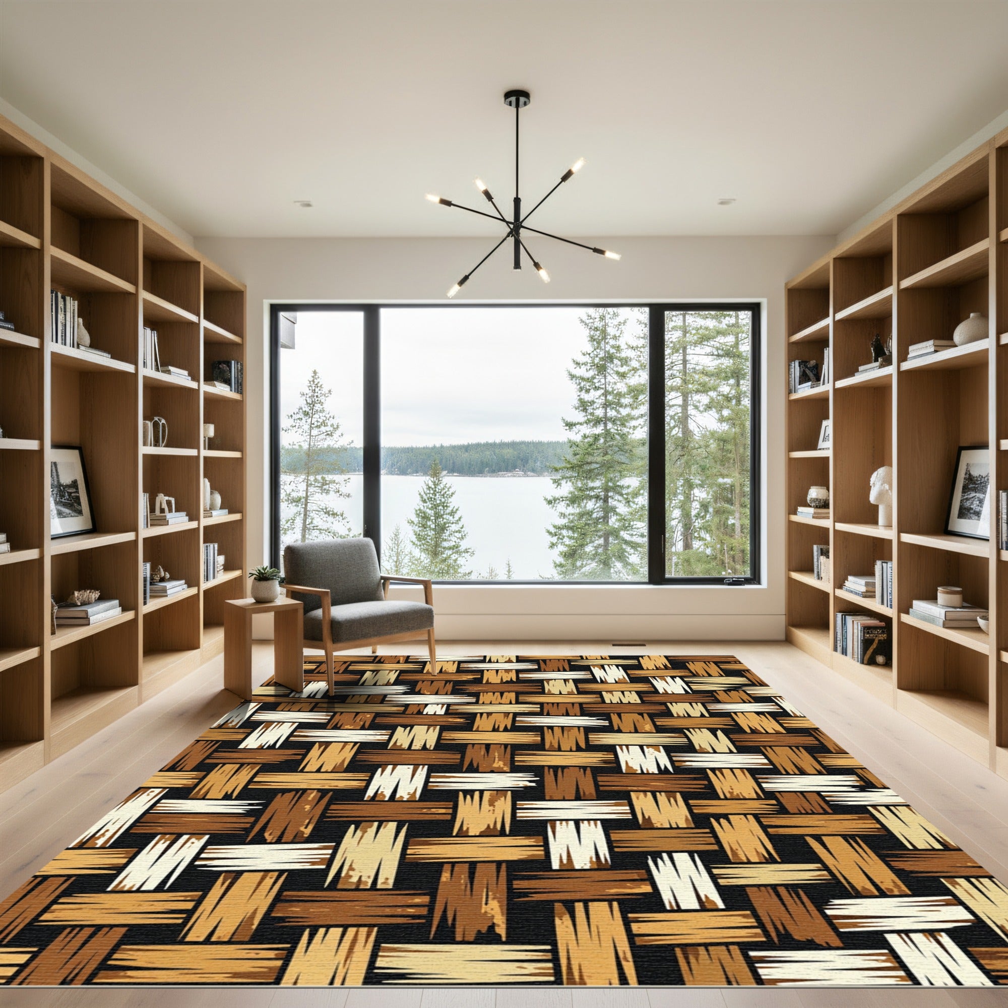 Woven Earth Tone Abstract Basketweave Rug