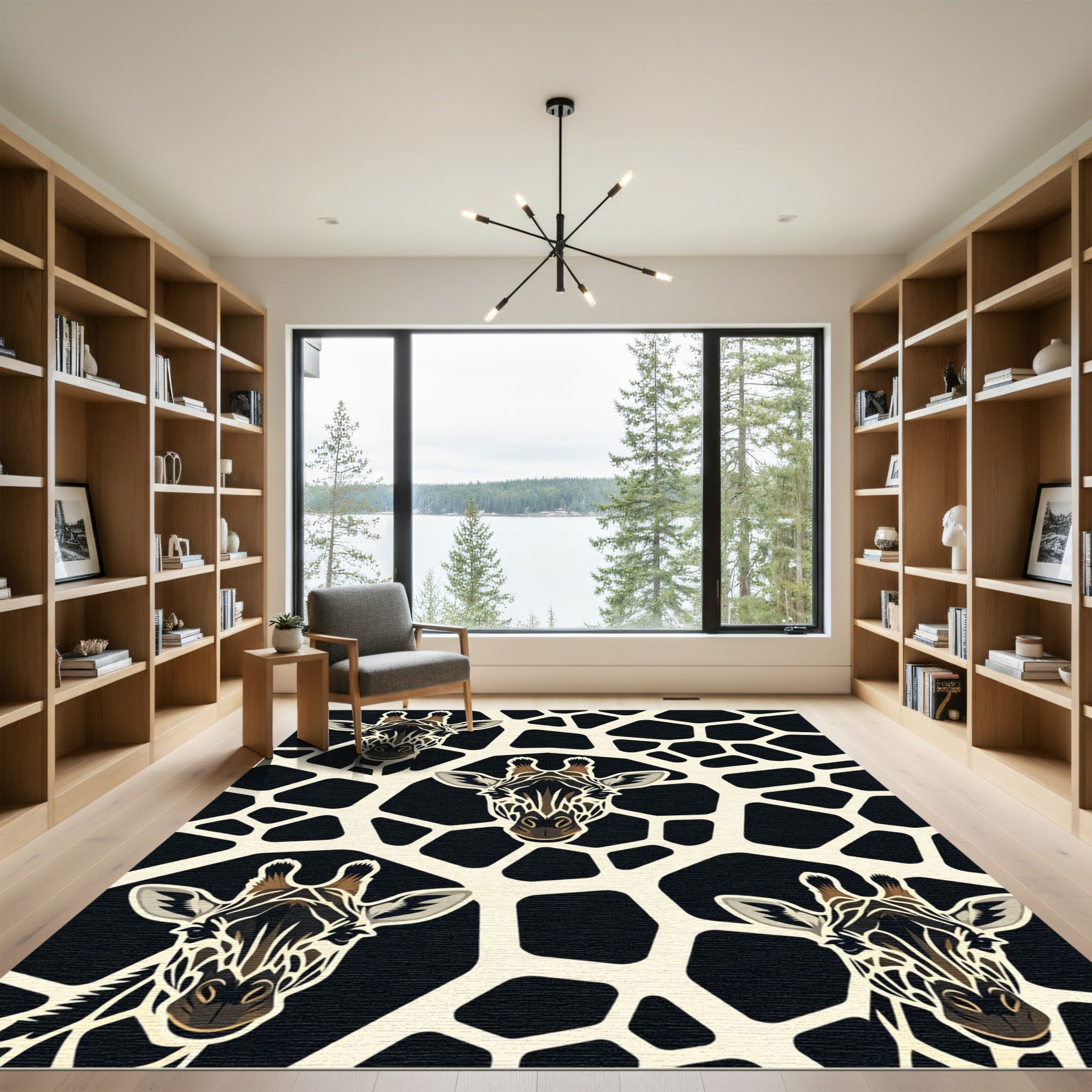 Abstract Black and Cream Giraffe Face Rug