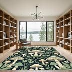 Whimsical Sage Mushroom Forest Illustration Rug