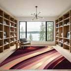 Crimson Gold Abstract Swoosh Rug