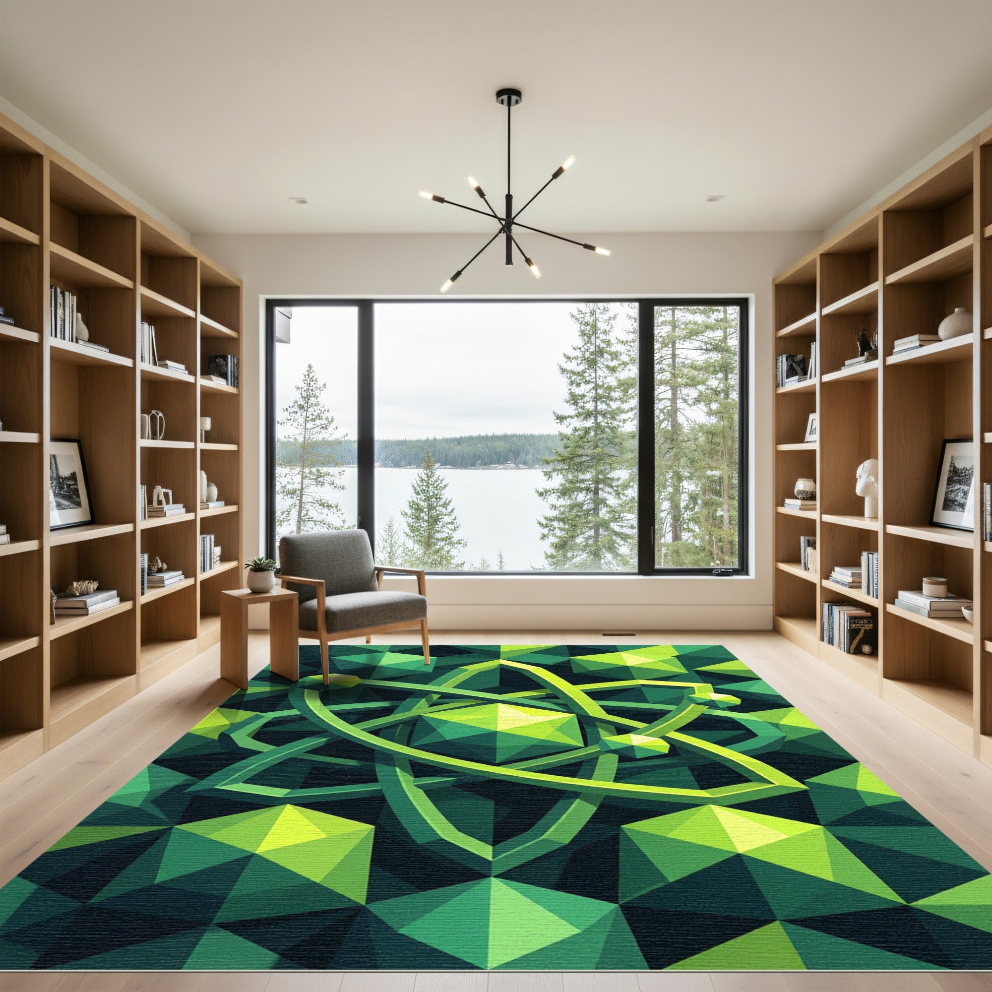 Emerald Green Geometric Atomic Spheres Rug