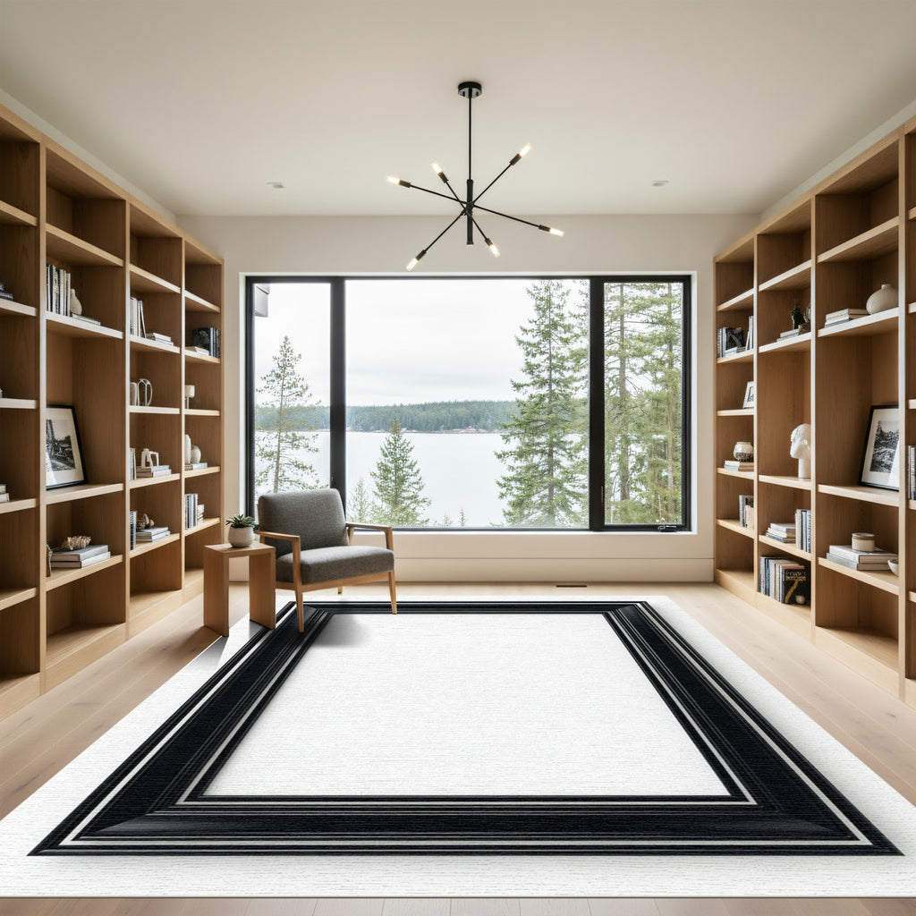 Black Elegant Beveled Edge Frame Rug