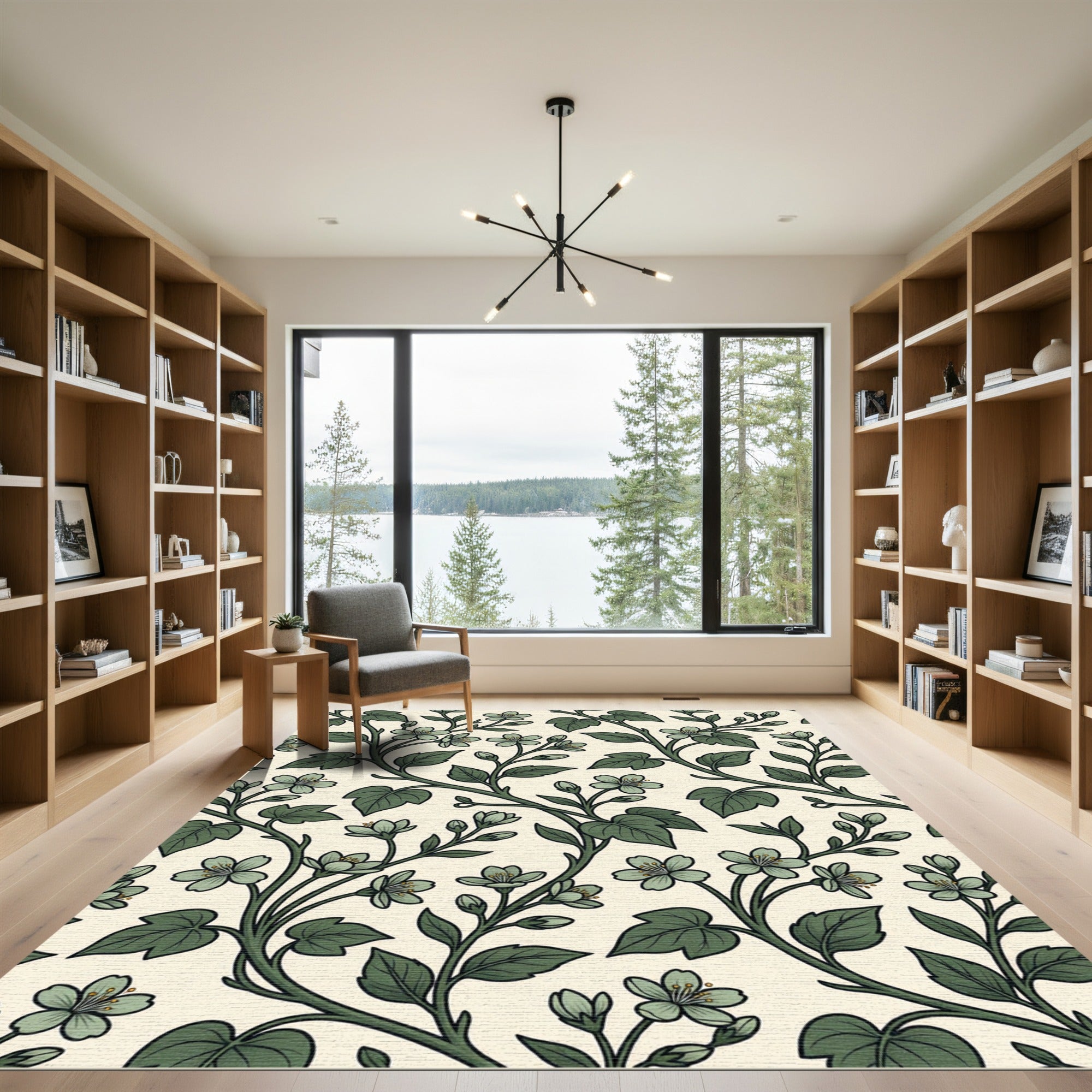 Botanical Sage Blossom Vine Illustration Rug