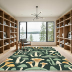 Enchanted Forest Mushroom Botanical Illustration Rug