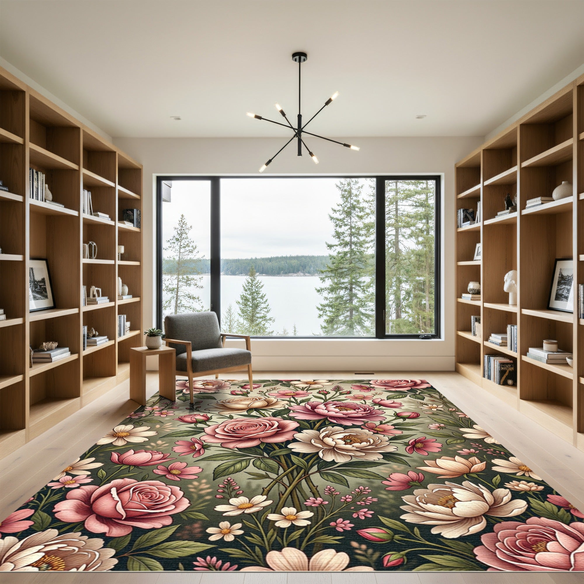 Romantic Blush Pink Peony Garden Bouquet Rug
