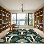 Sage Forest Mushroom Botanical Dark Background Rug